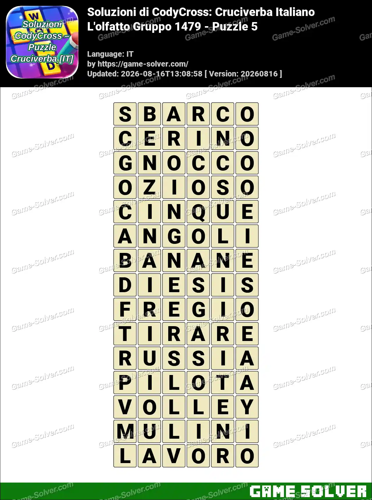 Soluzioni di CodyCross: Cruciverba Italiano L’olfatto Gruppo 1479 – Puzzle 5
